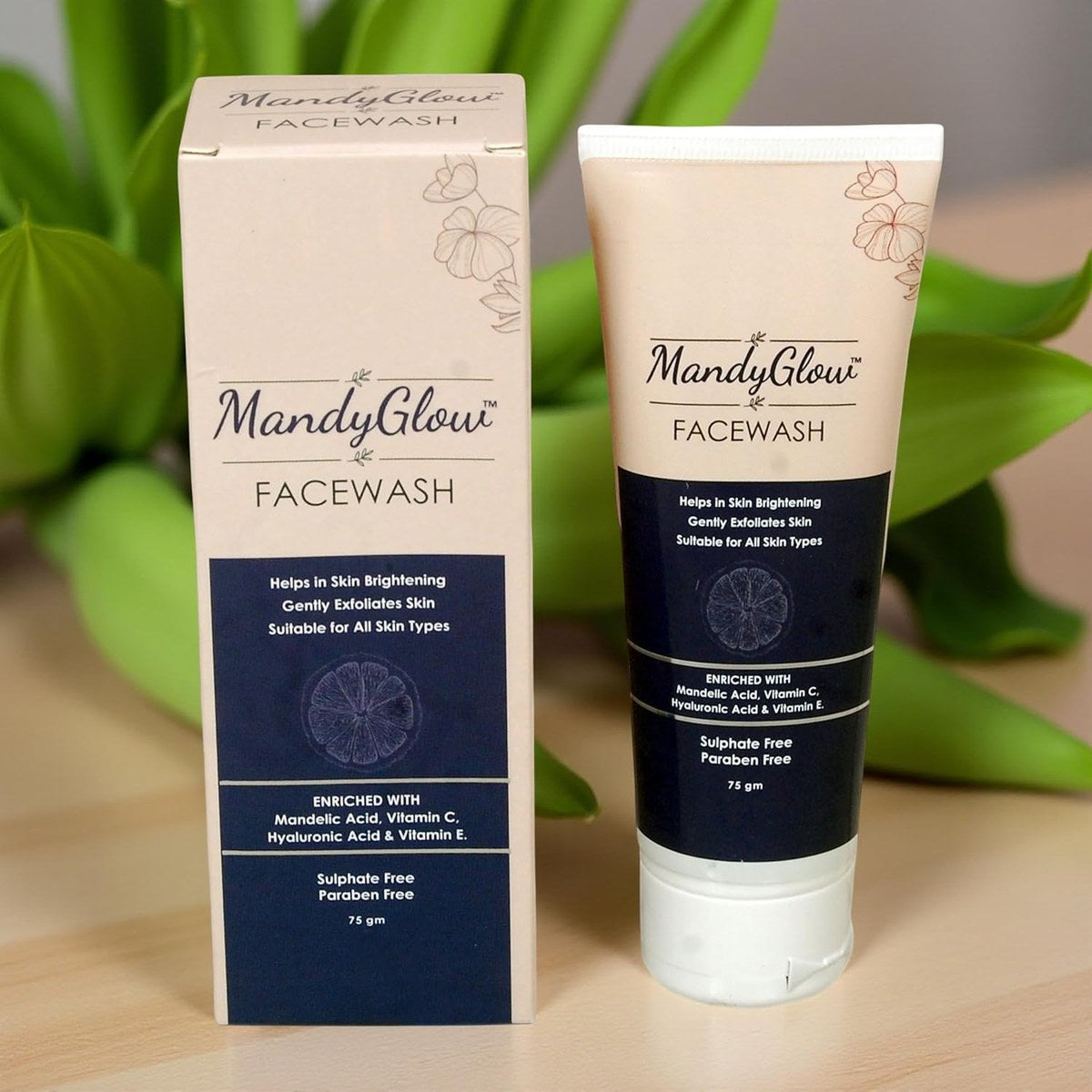 Conor Cosmo Mandy Glow Facewash bottle with label and pump dispenser, showcasing the skincare product on a clean background.