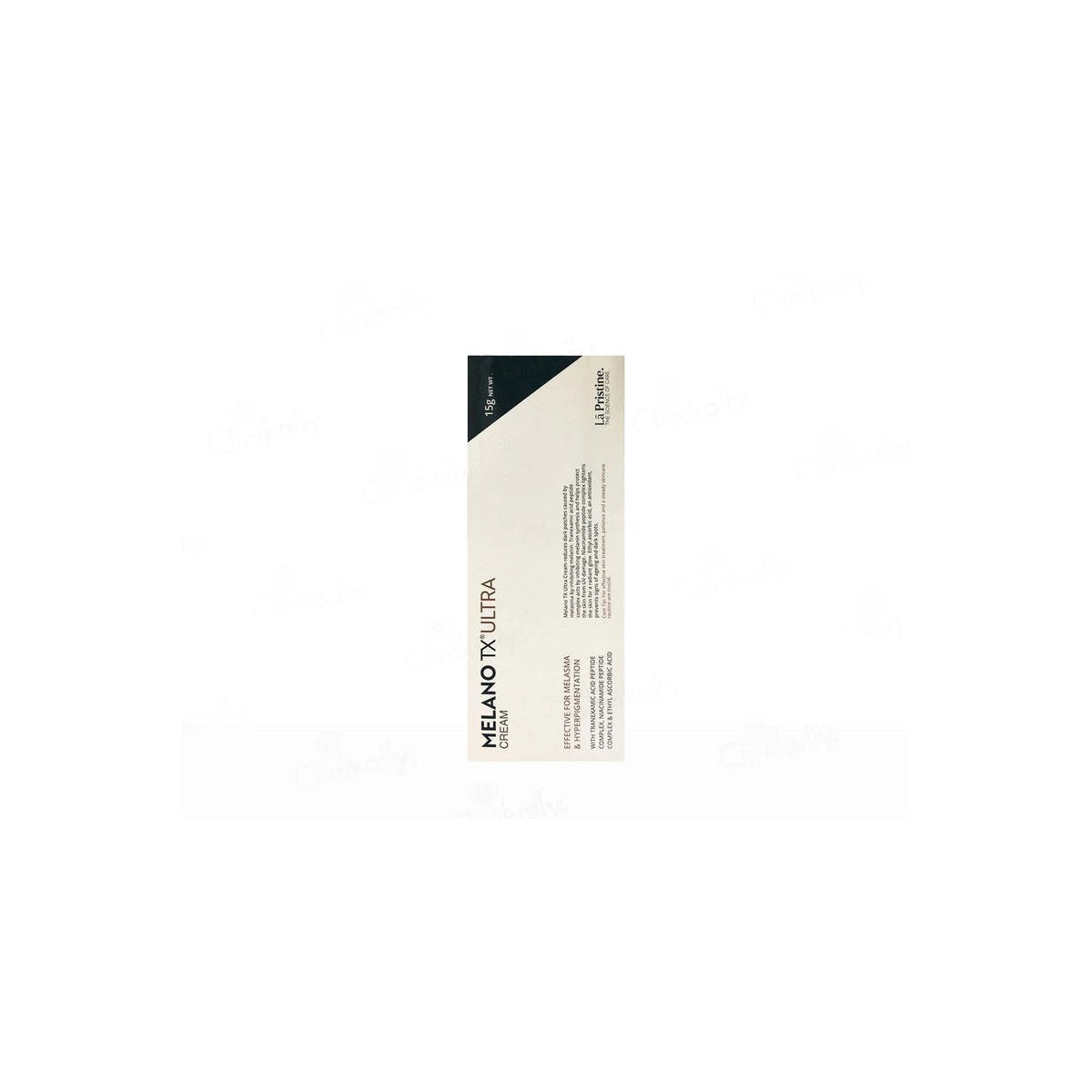 Melano-TX Ultra Cream by Pharma Synth Formulations Ltd. jar with white and blue packaging, showing the cream inside