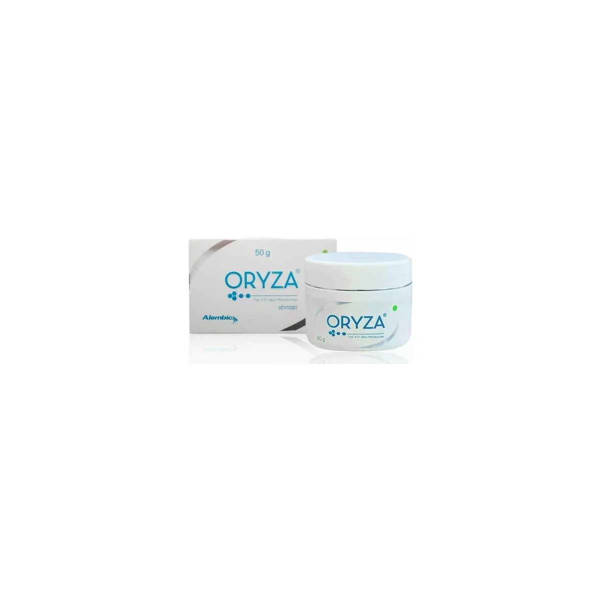 Oryza Skin Moisturizer Cream by Alaina Healthcare for combination and dry skin, shown in a sleek jar with a smooth cream texture.