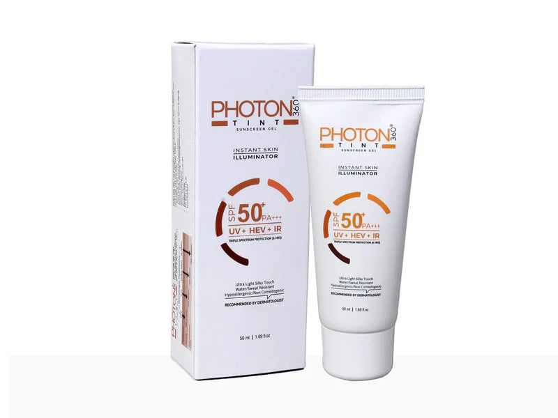 Wederm Pvt Ltd Aclaris Photon Tint 360 Sunscreen Gel SPF 50+ in 50ml container, smooth gel with tinted formula for sun protection.