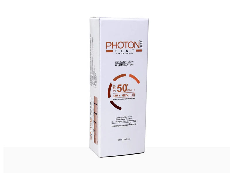 Aclaris Photon Tint 360 Sunscreen Gel SPF 50+ by Wederm Pvt Ltd, in a 50ml tube, showing the product packaging.