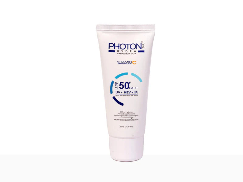 Aclaris Photon 360 Hydra Sunscreen Fluid Cream SPF 50+ by Wederm Pvt Ltd, showing the lightweight, hydrating sunscreen in a sleek tube.