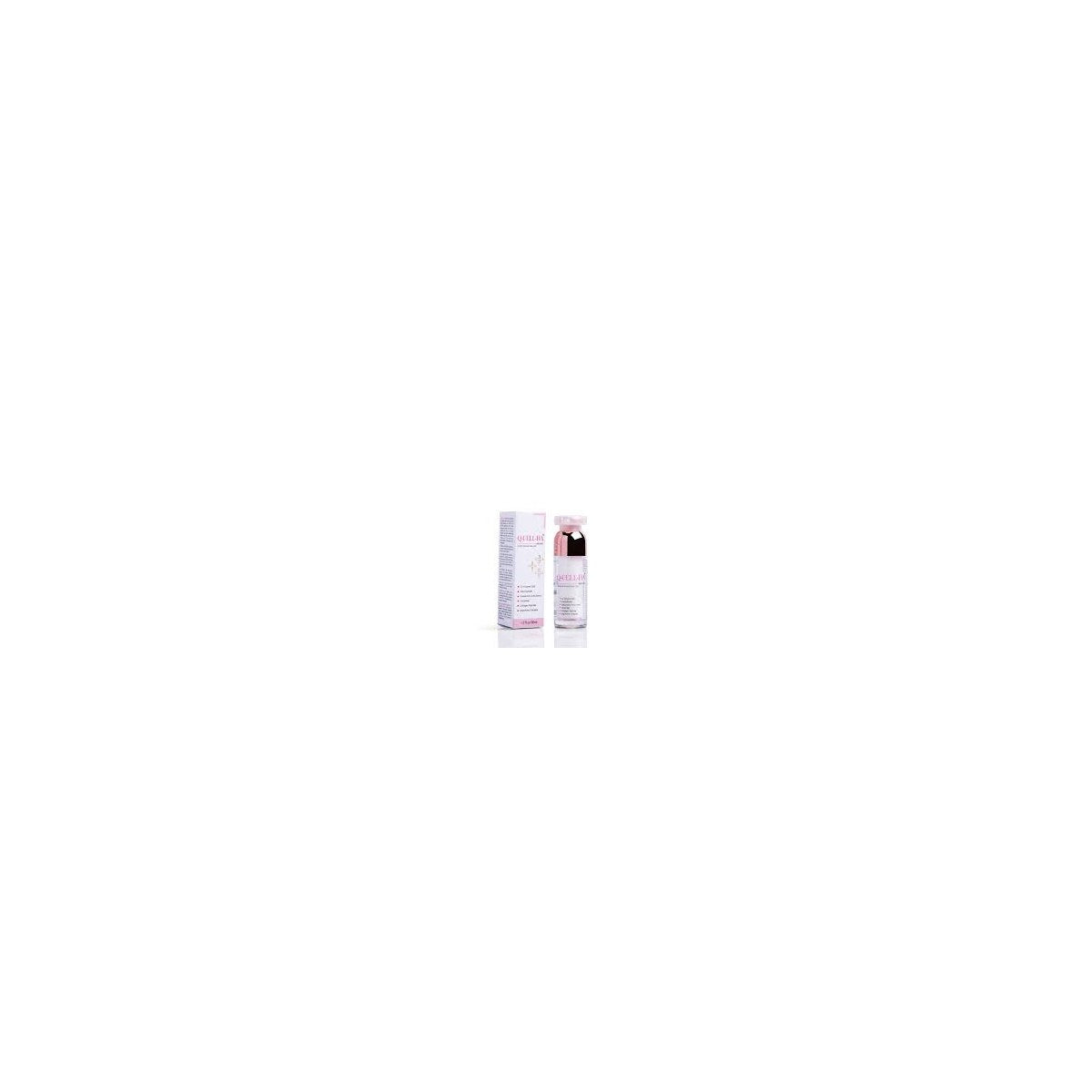 Senechio Pharma Q Cell Serum in a glass bottle with dropper, showcasing clear serum and sleek packaging design.