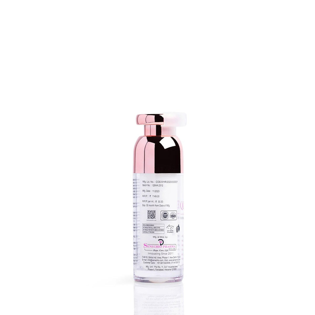 Senechio Pharma Q Cell Serum in a sleek dropper bottle, featuring clear serum inside, designed for skincare and anti-aging benefits.