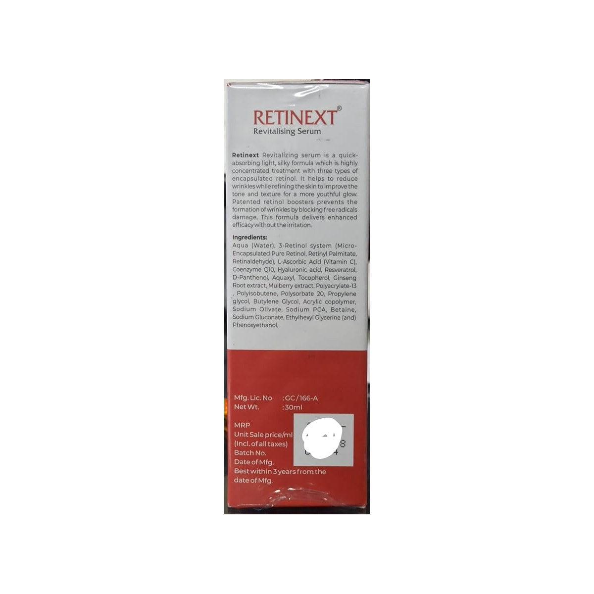 Skinmedis Retinext Revitalizing Serum bottle with dropper, showcasing sleek packaging and serum inside.