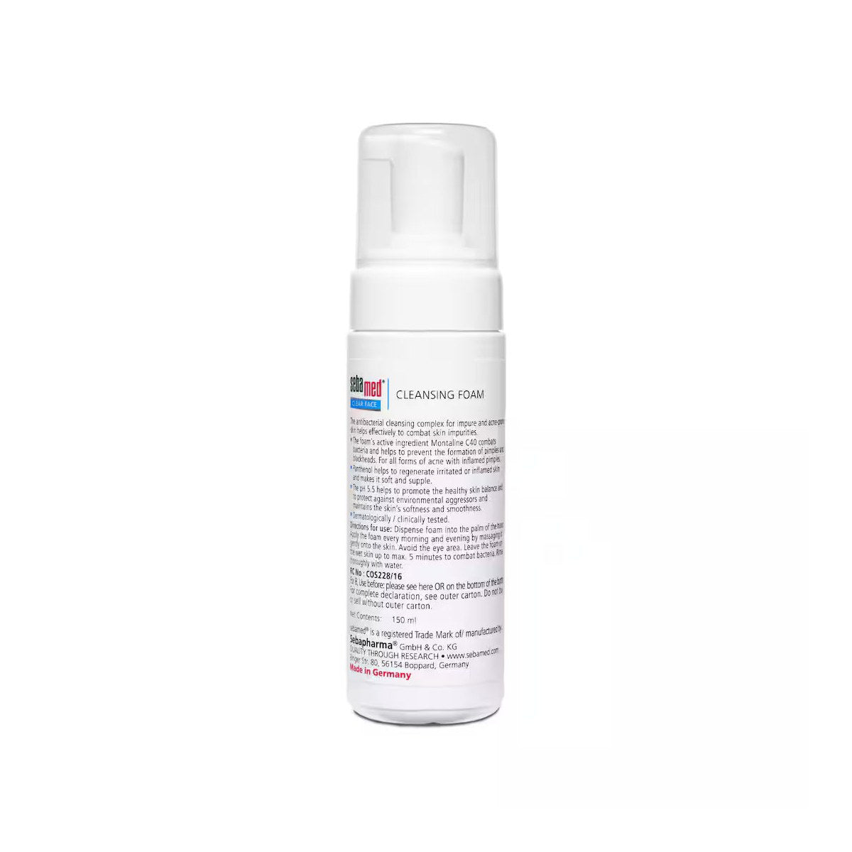 Sebamed Clear Face Cleansing Foam Wash for acne-prone and oily skin, white foam in a pump bottle, gentle skincare product