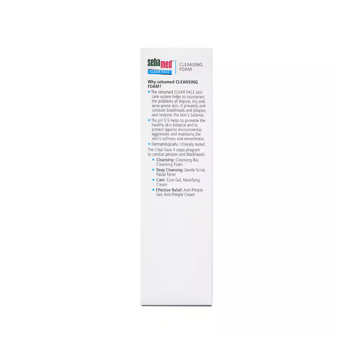 Sebamed Clear Face Cleansing Foam Wash for acne-prone, oily skin, showing the foam texture in a clear bottle.