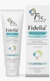 Fixderma Fidelia Moisturizing Cream jar with smooth texture and label, suitable for hydrating and nourishing skin.