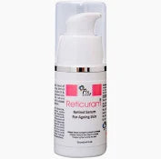 Fixderma Reticuram serum bottle for aging skin, with a sleek design, placed on a white background.