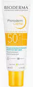 Bioderma Photoderm Creme SPF 50+ in a white tube, providing high sun protection, with a smooth, creamy texture visible in the image.