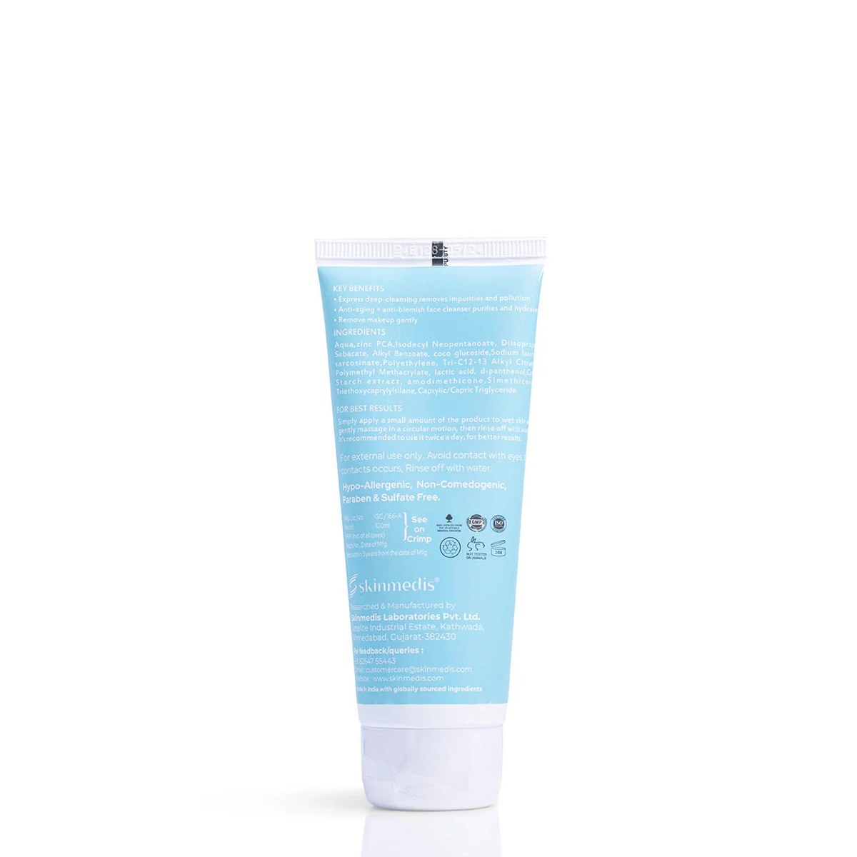 Skinmedis Yuvaclin Age Purify Cleanser in a white tube with blue accents, featuring the product label and branding.
