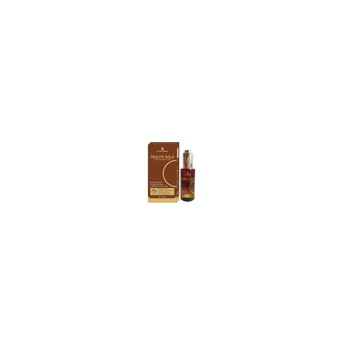 Allodermis Trulite Gold Serum in a sleek dropper bottle, highlighting its luxurious gold-infused skincare formula.