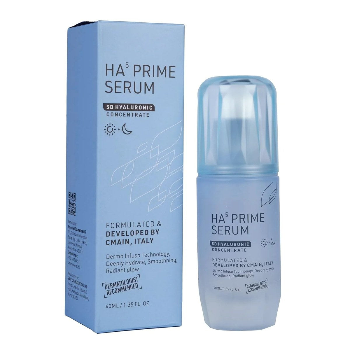 Allodermis Yuderma HA Prime Serum bottle with dropper, featuring clear packaging and label for hydrating skincare.