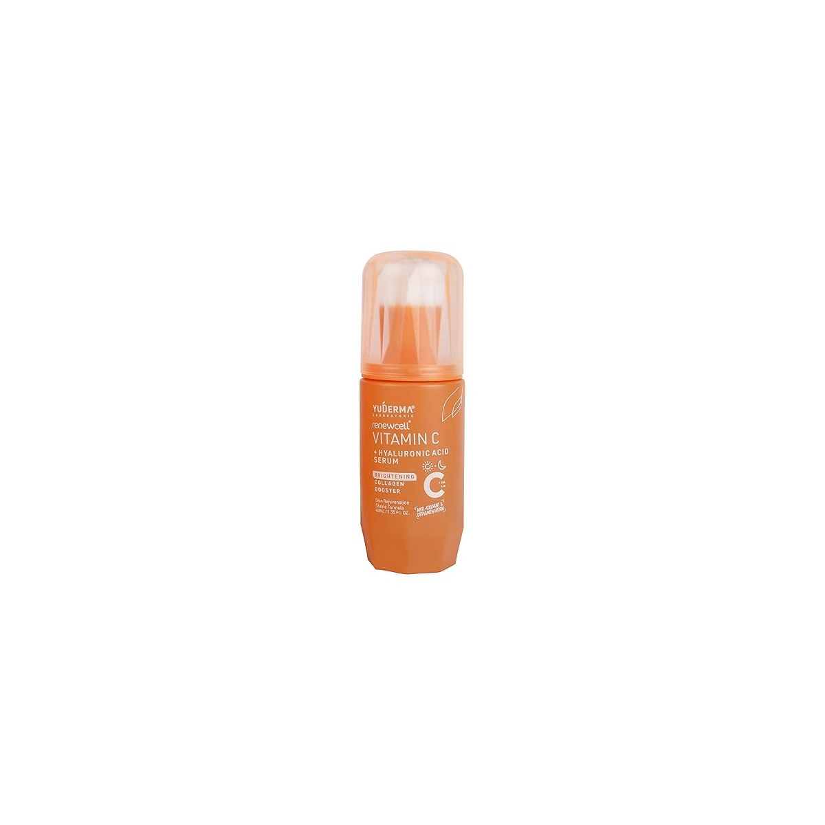 Lyra Laboratories Yuderma Renewcell Vitamin C Serum in a clear glass bottle with a dropper for skincare application.