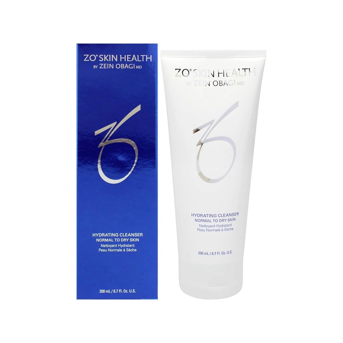 Zo Skin Health Gentle Cleanser bottle from Allodermis, showing the clear liquid and product label on the white pump bottle.